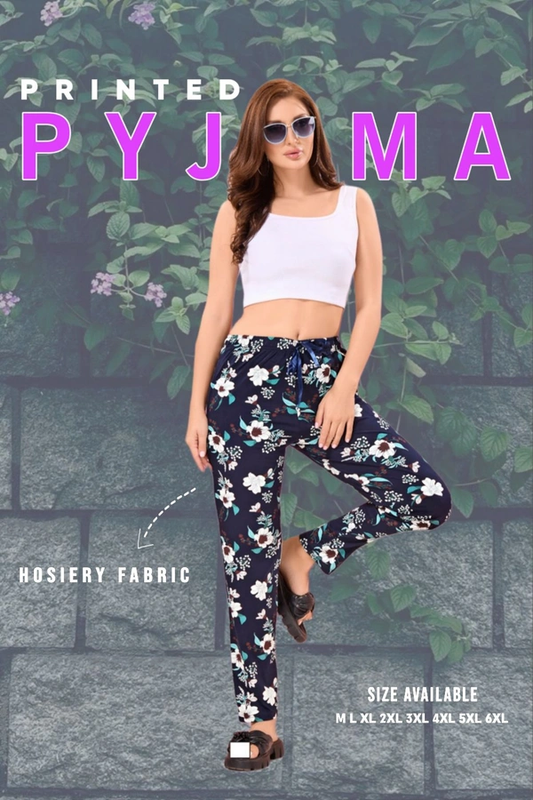 PRINTED HOSIERY PYJAMA  - M BLACK, 6XL Size