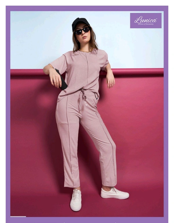 RIB LYCRA CO-ORD SET - ROSE, XL Size