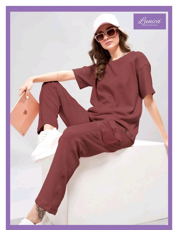 RIB KNIT CARGO SET - MAGENTA, L Size