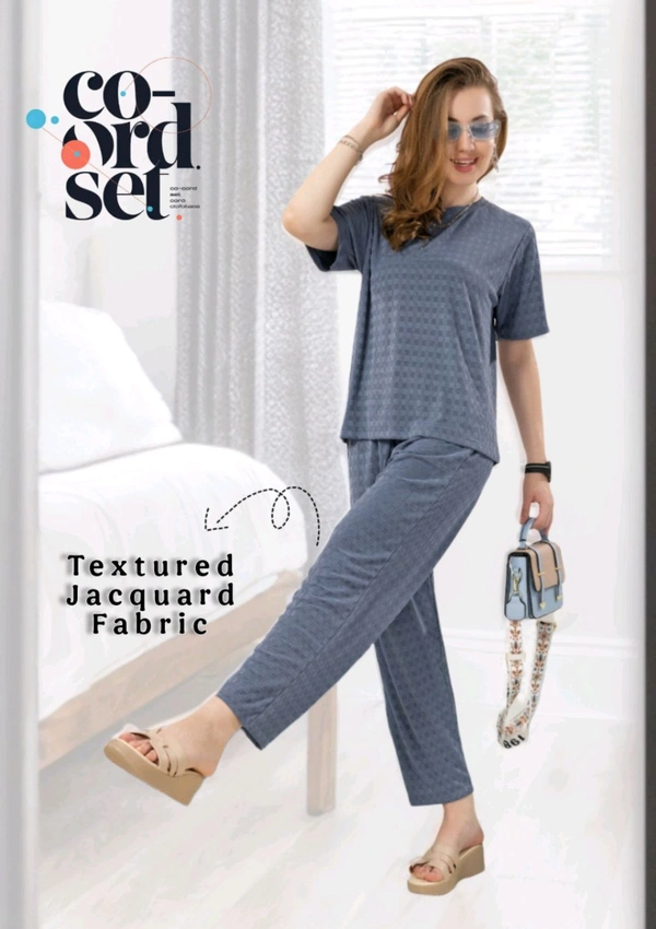 TEXTURED CO-ORD SET (BLUE) - XL Size