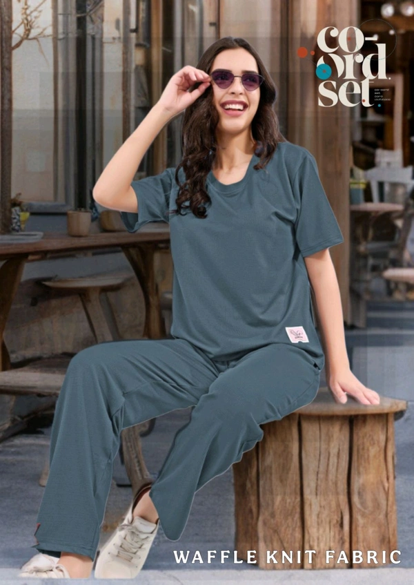WAFFLE CO-ORD SET'S (M.BLUE) - 3XL Size