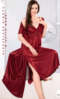 6 PC'S NIGHTY SET (MAROON COL.) - MAROON, FREE SIZE