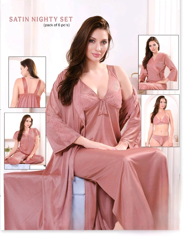 6 PC'S NIGHTY SET (D.PINK COL.) - DIRTY PINK, FREE SIZE