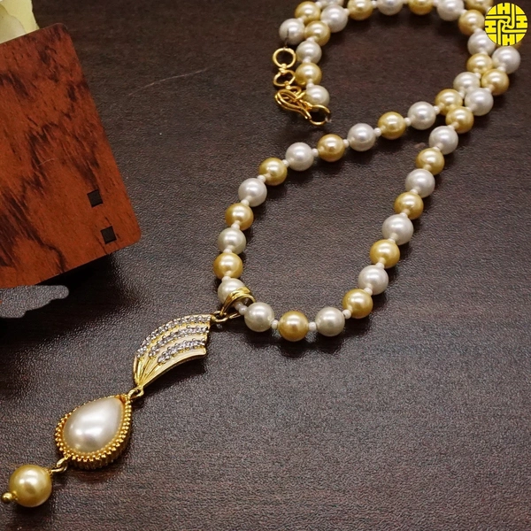 HJ Stylish pearl pendant set - F-210 - Pearl Ivory, Gold Plating