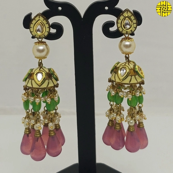 HJ Vintage Look Designer Long Pearl Earrings - HJC-380pk - Multi, Antique Raw Finish