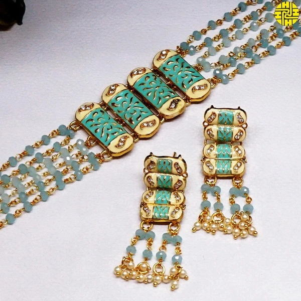 HJ Stylish Mint Green Choker Set - N-211mig - Mint Green, Gold Plating