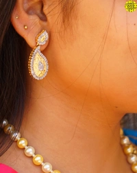 HJ Classic Designer Pearl With Meena Work Pendant Set - F-219 - Pearl Ivory, Gold Plating