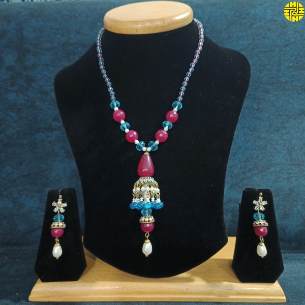 HJ Designer Antique Raw Finish Multi Color Pendant Set -D-233ryb - Ruby, Antique Raw Finish