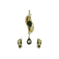 HJ Designer Pendant Set Hjs 0284b - Green, Gold Plating