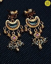 SM Elegant Look Long Heritage Necklace Set - shn-90 - Multi, Antique Gold Polish