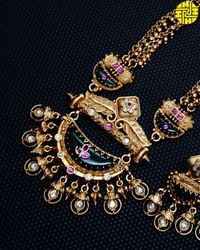 SM Graceful Long Heritage Necklace Set - shn-94 - Multi, Antique Gold Polish