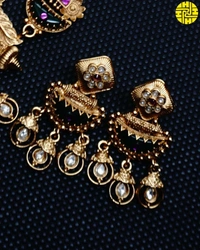 SM Graceful Long Heritage Necklace Set - shn-94 - Multi, Antique Gold Polish