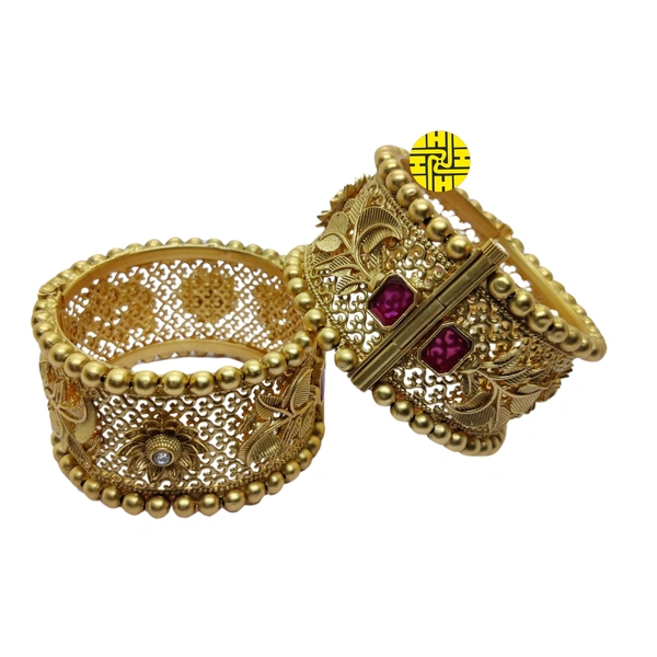SM Royal Look High Gold Plating Kada -  sm-154 - Ruby, Antique Gold Plating, 2.4 Adjustable