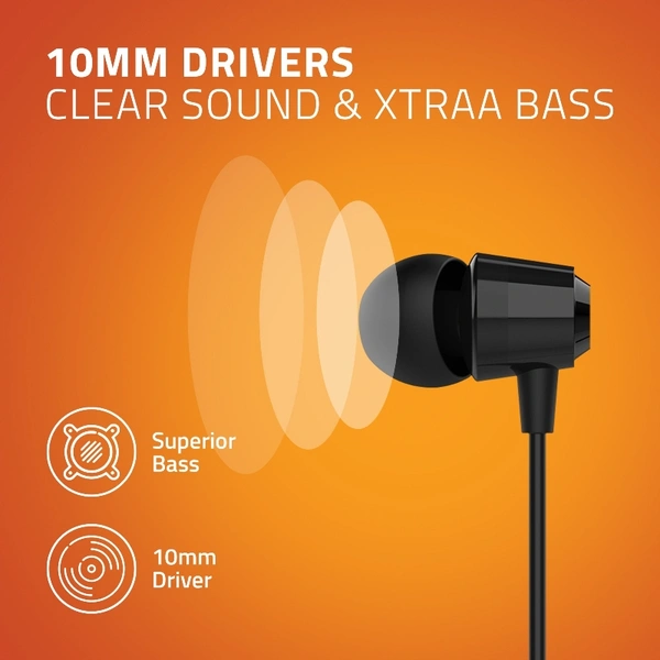 E350M In-Ear Wired Earphone With Mic (Black) - BLACK, Small