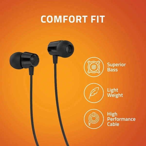 E350M In-Ear Wired Earphone With Mic (Black) - BLACK, Small
