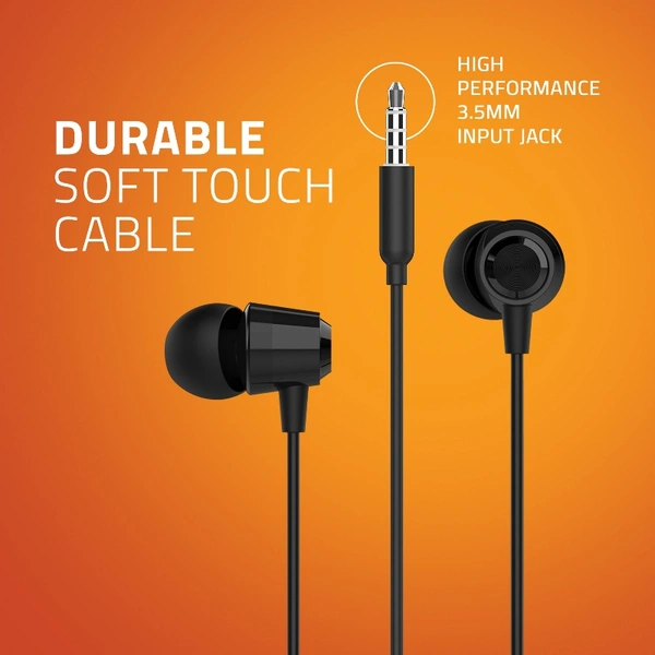E350M In-Ear Wired Earphone With Mic (Black) - BLACK, Small