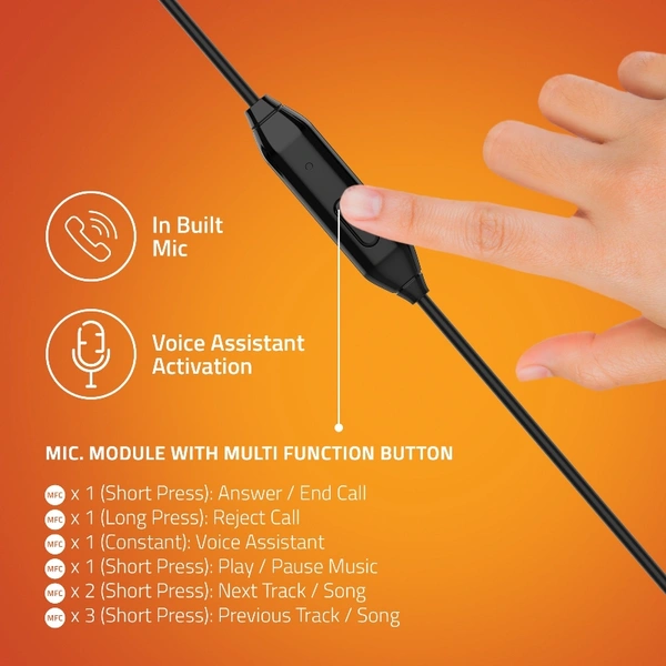E350M In-Ear Wired Earphone With Mic (Black) - BLACK, Small