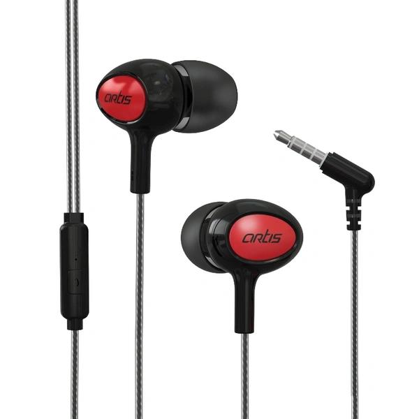 E400M Earphones With Mic (Black) - Black & Red, Small