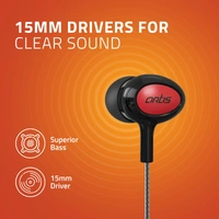 E400M Earphones With Mic (Black) - Black & Red, Small