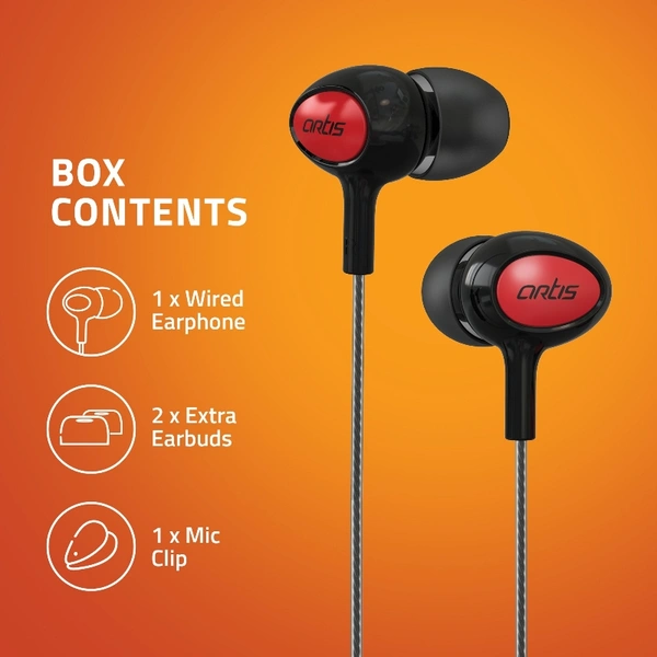 E400M Earphones With Mic (Black) - Black & Red, Small