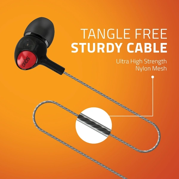 E400M Earphones With Mic (Black) - Black & Red, Small