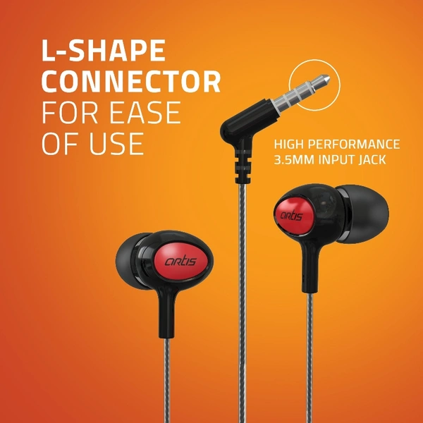 E400M Earphones With Mic (Black) - Black & Red, Small
