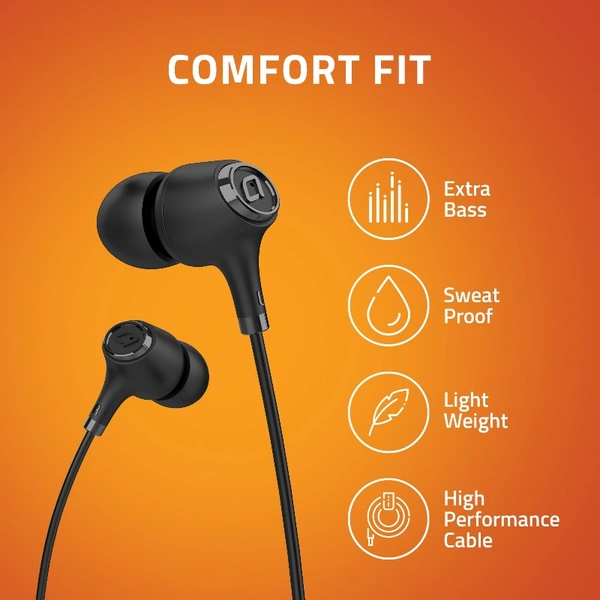E500M Wired Earphones With Mic - Black, Small