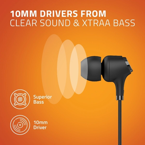 E500M Wired Earphones With Mic - Black, Small