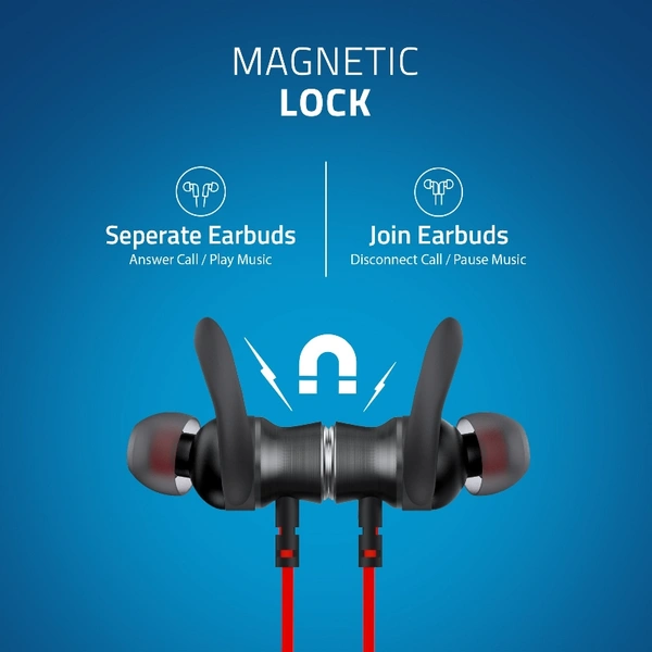 BE930M Sports Bluetooth Wireless Neckband Earphone - Black & Red, Small