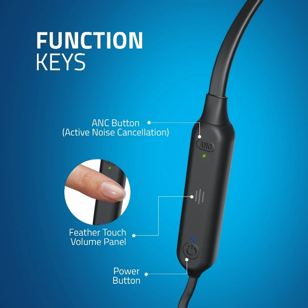 BE990M Sports Bluetooth Wireless Neckband Earphone With Active Noise Cancellation - Black, Small