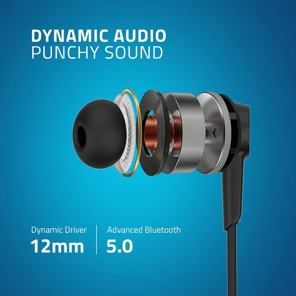 BE990M Sports Bluetooth Wireless Neckband Earphone With Active Noise Cancellation - Black, Small