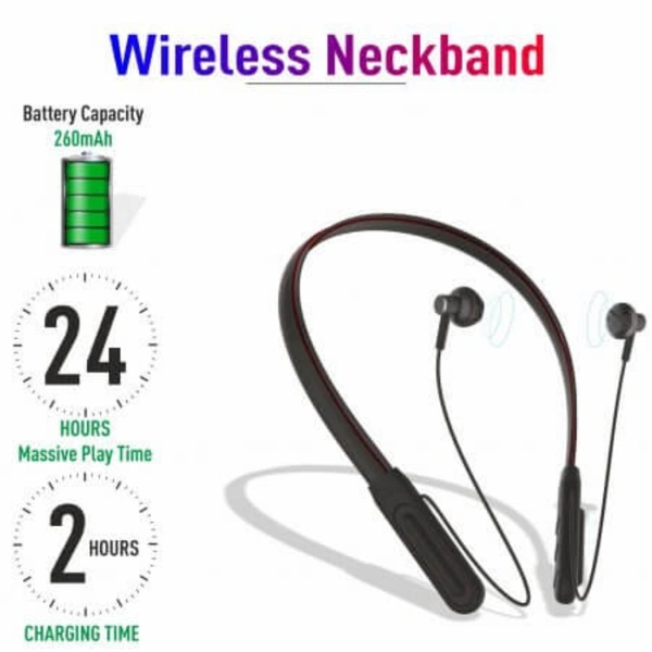 CL-60 Wireless Neckband | Built-in magnetic earbuds - Black, Medium