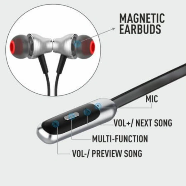 CL-65 Wireless Neckband | Built-in magnetic earbuds - Black, Medium