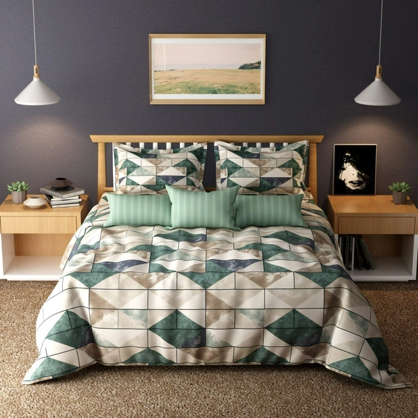 Dew Drop Comforter Set (Comforter + Bedsheet + 2 Pillow Cover) - Dew Drop - Aqua Allure - Double Bed - Double Bed
