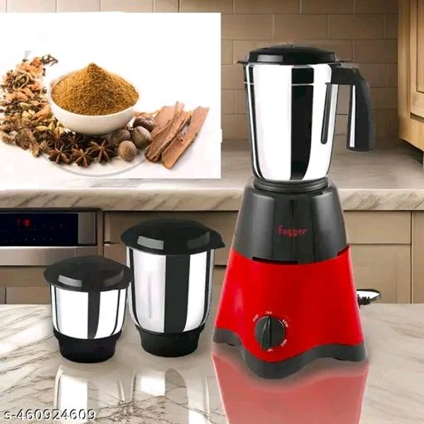3 Jars Mixer GrinderName: 3 Jars Mixer GrinderBlade Material: Stainless SteelBody Material: PlasticJar Material: Stainless SteelNo Of Jars: 3Product Breadth: 18 CmProduct Height: 23 CmProduct Length: 18 CmCountry of Origin: India