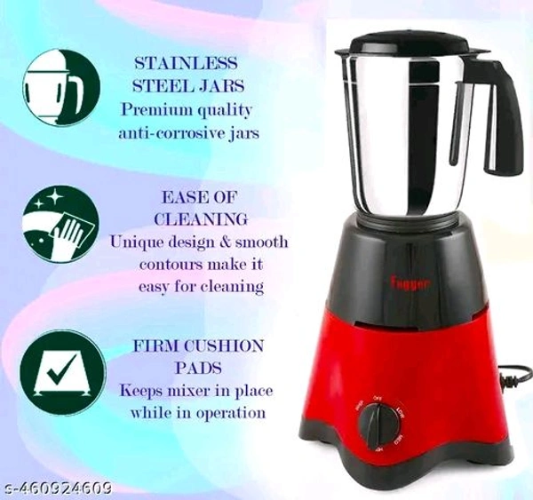 3 Jars Mixer GrinderName: 3 Jars Mixer GrinderBlade Material: Stainless SteelBody Material: PlasticJar Material: Stainless SteelNo Of Jars: 3Product Breadth: 18 CmProduct Height: 23 CmProduct Length: 18 CmCountry of Origin: India