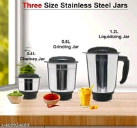 3 Jars Mixer GrinderName: 3 Jars Mixer GrinderBlade Material: Stainless SteelBody Material: PlasticJar Material: Stainless SteelNo Of Jars: 3Product Breadth: 18 CmProduct Height: 23 CmProduct Length: 18 CmCountry of Origin: India