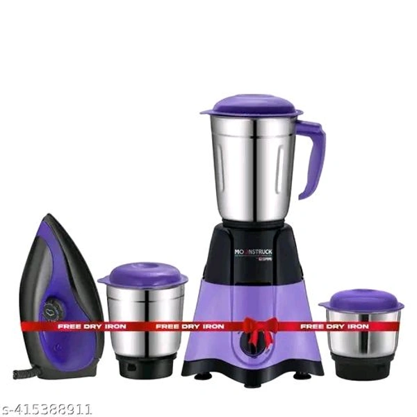 By Suprimo Star Purple Powerful 750 Watt 3 Jar Mixer Grinder Blender With 1100 Watt Dry Dry Iron Mixie For Kitchen 2 Years Warranty (Purple)Name: By Suprimo Star Purple Powerful 750 Watt 3 Jar Mixer Grinder Blender With 1100 Watt Dry Dry Iron Mixie For Kitchen 2 Years Warranty (Purple)Blade Material: Stainless SteelBody Material: Abs PlasticJar Material: Stainless SteelNo Of Jars: 
