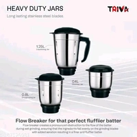 Triva MINISTAR750 Mixer Grinder-500w,3Jars (Liquidizing, Grinding, 400Ml Big Chutney Jar),3 Speed Settings and Stainless Steel Blades, Copper Armature Motor,Overload Protection, BLACK Colour, 1 Year WarrantyName: Triva MINISTAR750 Mixer Grinder-500w,3Jars (Liquidizing, Grinding, 400Ml Big Chutney Jar),3 Speed Settings and Stainless Steel Blades, Copper Armature Motor,Overload Prote