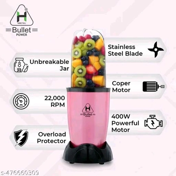 Juicer Mixer Grinder | 22000 RPM | 400W | | ABS Body | Smoothie Maker | Copper Motor | Unbreakable Jars | 1 Years Warranty | (5 Jar, 3 Blade, 3 Lid) (Rose Gold)Name: Juicer Mixer Grinder | 22000 RPM | 400W | | ABS Body | Smoothie Maker | Copper Motor | Unbreakable Jars | 1 Years Warranty | (5 Jar, 3 Blade, 3 Lid) (Rose Gold)Material: PlasticType: NaCapacity: 0.5Product Breadth: 12 