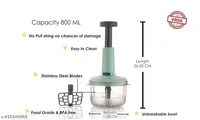 Stysol 650ml Small Manual push chopper for onion,chilly,vegetables with stainless steel bladesName: Stysol 650ml Small Manual push chopper for onion,chilly,vegetables with stainless steel bladesBody Material: PlasticBlade Material: Stainless SteelIdeal For: Fruits And VegetablesProduct Breadth: 10 CmProduct Height: 10 CmProduct Length: 10 CmNet Quantity (N): Pack Of 1Stysol 650ML 