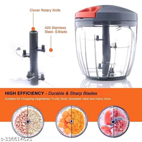 Plastic 950ml Kitchen Chopper with 5 Blades and 1 Plastic Whisker, Multipurpose Manual Chopper, Vegetable & Fruit Cutter Chopper -(GREY) PREMIUM QUALITY PRODUCTName: Plastic 950ml Kitchen Chopper with 5 Blades and 1 Plastic Whisker, Multipurpose Manual Chopper, Vegetable & Fruit Cutter Chopper -(GREY) PREMIUM QUALITY PRODUCTBody Material: PlasticBlade Material: Stainless SteelIdeal