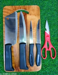 DNJ ORIGINAL Knives & knife set with chopper slicer cutting board // Wooden Chopping Board || Meat cutting Knife Chopper | Premium Chef Knife | Utility Knife | Laser Knife | kitchen scissor | vegetable slicer peeler Graters, chopper , Chipper, SS knife SET OF 6)Name: DNJ ORIGINAL Knives & knife set with chopper slicer cutting board // Wooden Chopping Board || Meat cutting Knife 