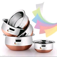  Copper Bottom Handi Pot 5 Piece Set/Steel Handi SetName:  Copper Bottom Handi Pot 5 Piece Set/Steel Handi SetMaterial: Stainless SteelInduction Base: YesLid Included: YesNon stick: YesProduct Breadth: 1 CmProduct Height: 0.5 CmProduct Length: 1 CmNet Quantity (N): Pack Of 5VIGNESHGENIX  Copper Bottom Handi Pot 5 Piece Set/Steel Handi Set Country of Origin: India