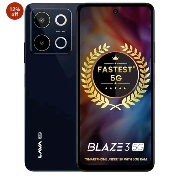 Lava Blaze 3 5G (Glass Gold, 6GB+128GB) | Segment's Fastest 5G Smartphone | Dimensity 6300 Processor | 90Hz Display | 50MP+2MP AI Camera with Vibe Light | 5000 mAh | Glass Back|18W Fast Charging - Glass blue