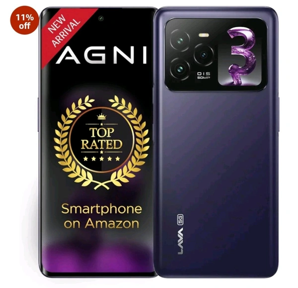 Lava Agni 3 5G (Pristine Glass, 8GB+128GB) | India's 1st Dual AMOLED | Dimensity 7300X | 50MP Triple AI Camera | 66W Fast Charge,5000 mAh Battery | Clean UI | Free Replacement @ Home | with Charger - 256gb, Heather glass