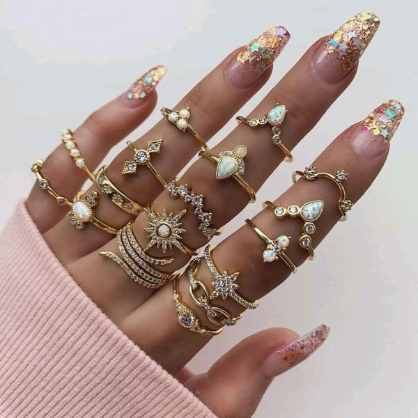 Alloy Ring Set - Gold, Adjustable