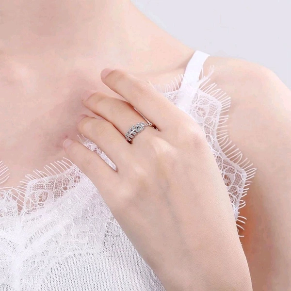 Leaf Design Alloy Ring - Silver, Adjustable