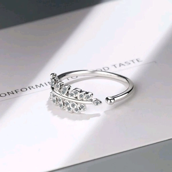 Leaf Design Alloy Ring - Silver, Adjustable