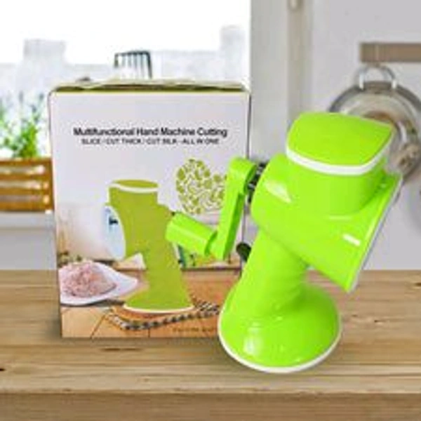 6 in 1 Multi functional Vegetable Cutter & Slicer Hand Machine Cutting, Slice, Cut Thick, Cut Silk All in one –Vegetable Chopper Cutter & Slicing Cutter Barrel - Vegetable Grater with 6 Removable Blades - Green